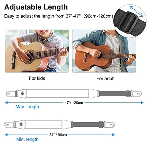 LEKATO Electric & Bass Guitar Strap 3" Wide, Padded, Adjustable 38-47", Pick Holder, 2 Locks