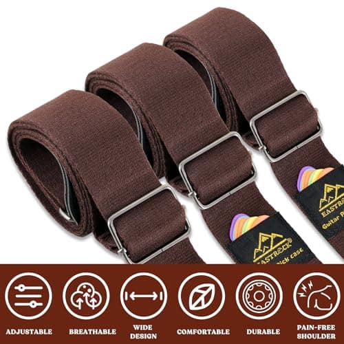 EASTROCK Brown Adjustable Cotton Guitar Strap for Beginners