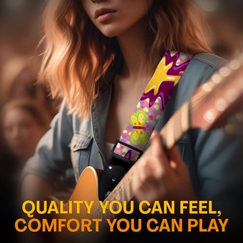 Adjustable Pink Woven Guitar Strap for Acoustic, Electric & Bass Guitars Free Bonus Picks & Locks