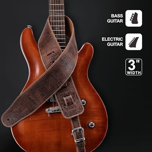 Nefelibata Full Grain Cowhide 3" Wide Guitar Strap with Foam Padding and Detachable Extension