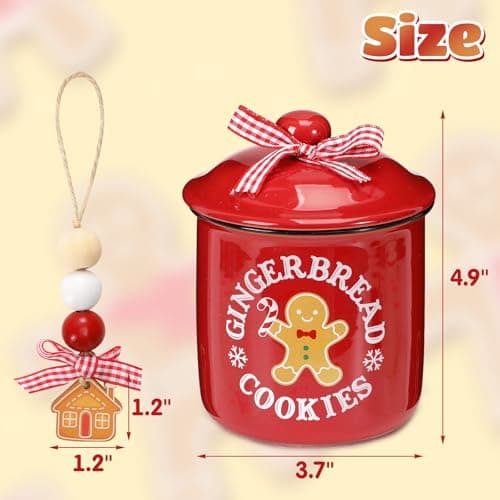 Christmas Ceramic Canister Set with Gingerbread Cookies Tiered Tray Decor for Home Table Centerpiece - Ideal Gift for Hostesses and Home Decor Enthusiasts
