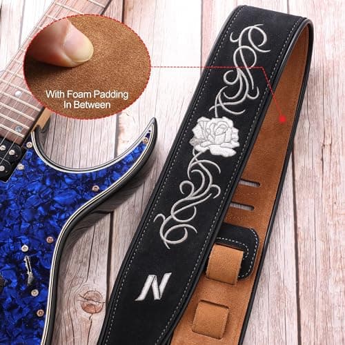 Vintage Rose Embroidered Guitar Strap for Kids and Adults