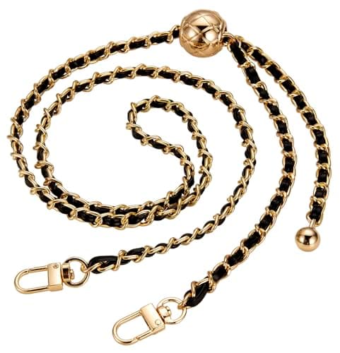UTreers Crossbody Bag with 47.2" Chain Strap — A0 Ajustable Gold Chain Black Leather