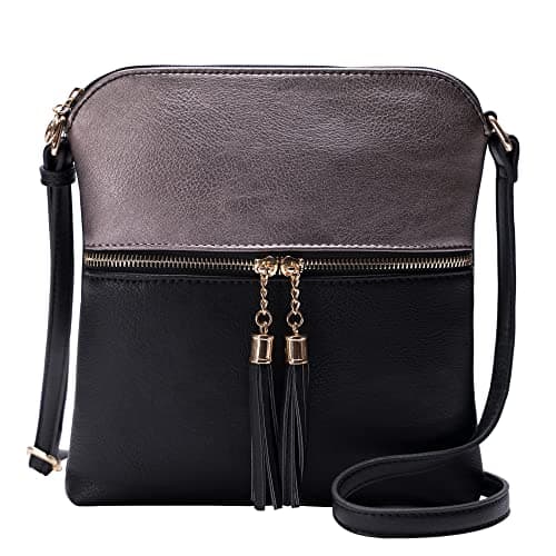 Solene Women's Lightweight Tassel Crossbody Purse, Perfect Daily and Travel Bag — Pewter/Black