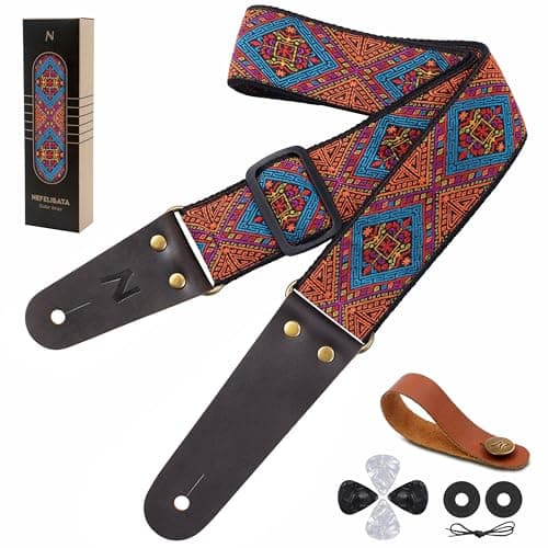 Vintage Embroidered Nefelibata Guitar Strap with Cowhide Ends, 1 Pair Locks & Picks — Rhombus