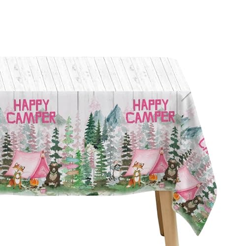 Happy Camper Girl Birthday Party Tablecloth - Camping Theme Decorations - 3 Pack