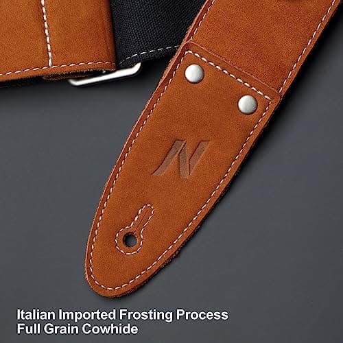 Nefelibata Guitar Strap: Full Grain Leather, 2 Width, with Pick Pocket - for Bass, Electric & Acoustic Guitar (Coffee Brown)