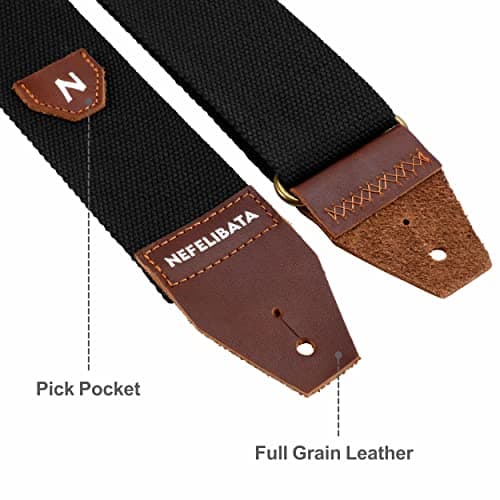 Nefelibata Pick Pocket Guitar Strap, 100% Cotton Leather, Acoustic & Electric