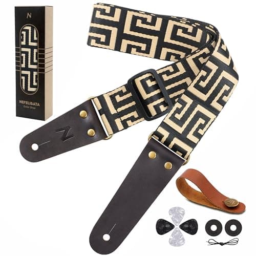 Nefelibata Embroidered Cotton Guitar Strap with Cowhide Ends (Saffron) — U#-african Tribes