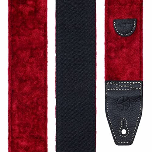 2 Inch Velvet Guitar Strap with Full Grain Leather Ends - Bass, Electric & Acoustic Compatible