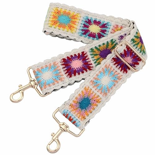 Nefelibata Adjustable 2 Purse Strap - Multi-Pattern Crossbody Replacement — White Knit Embroidery