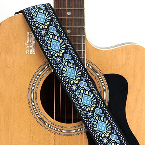 Guitar Strap with Leather Ends - Soft Adjustable for Acoustic Guitar & Electric Bass