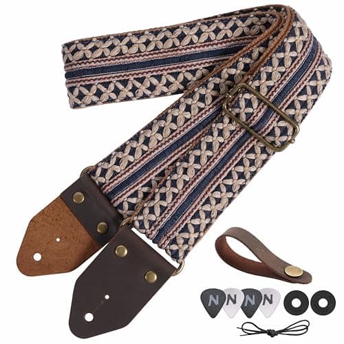 Red Gold Embroidery Nefelibata Jacquard Guitar Strap for Bass, Electric & Acoustic — Z#-blue Gold Embroidery