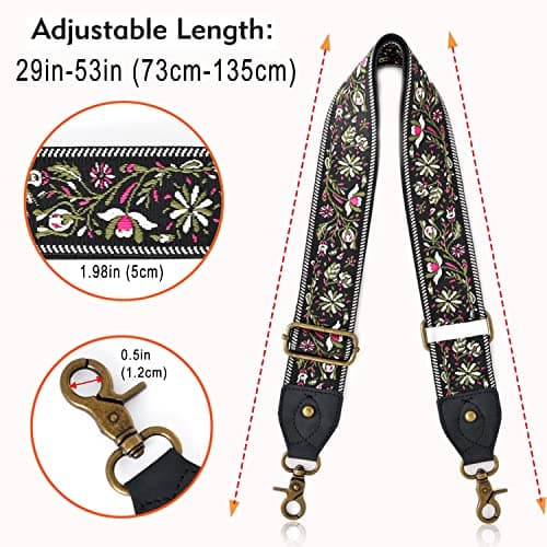 Kimpudsen Wide Adjustable Embroidery Shoulder Strap for Crossbody Bag