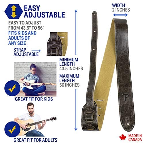 Perri’s Adjustable Vintage Brown Leather Guitar Strap for All Sizes
