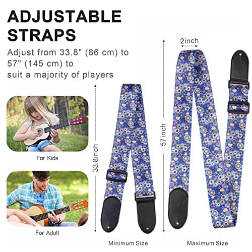 Ultra Comfortable Bass, Electric & Acoustic Guitar Strap with 2 Locks & 1 Button