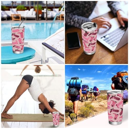 Cowboy Cowgirl Boots Tumbler - 12 oz Stainless Steel Travel Mug (Pink)