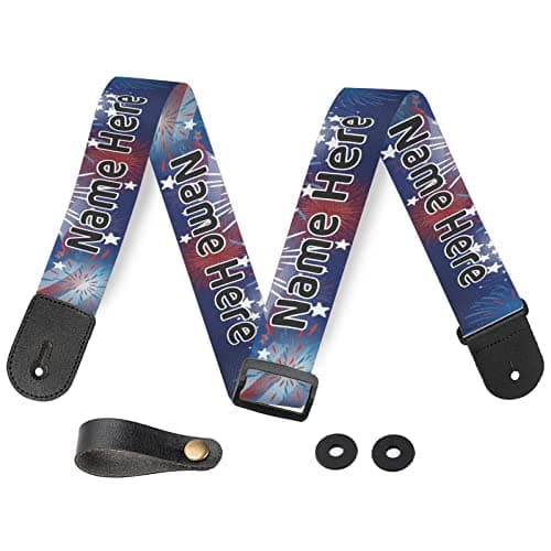 Custom Personalized American Flag Guitar Strap - Bass Electric Acoustic — White-7