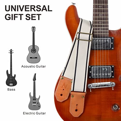 Nefelibata Cool Woven Guitar Strap - Cotton with Thickened Leather Ends (Melk Wit)