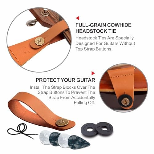 Nefelibata Vintage Nylon Guitar Strap with Pick Pocket and Leather Ends for Bass, Electric & Acoustic Guitars (Beige)