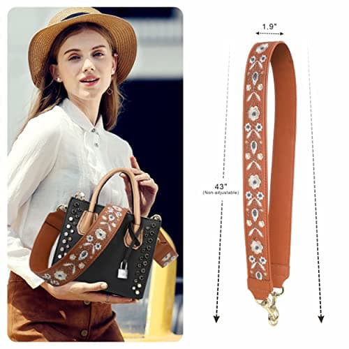 Nefelibata Leather Shoulder Strap for Handbag (Dark Brown Embroidery)