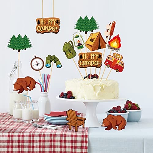 Camping Theme Party Centerpiece Sticks, 24pcs Birthday Adventure Decor