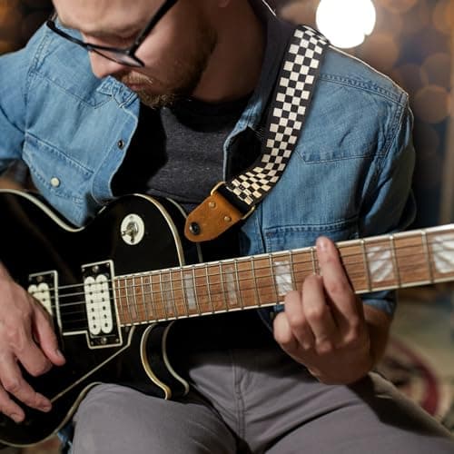 Wild Guitar Strap with Pick Pocket, Genuine Leather, Adjustable