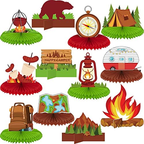 Camping Party Decorations Honeycomb Centerpieces Bears Tent Cake Toppers