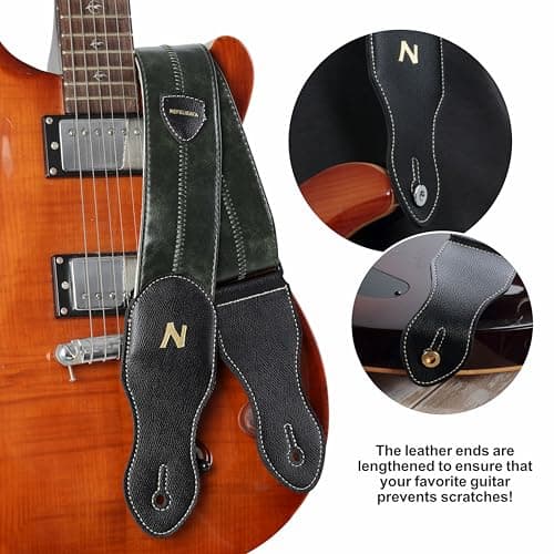 Nefelibata Guitar Strap with Pick Pocket, 60s Vintage Style (Green)