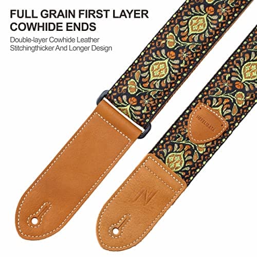 Vintage Yellow Embroidered Guitar Strap Set - Best Gift for Guitarists