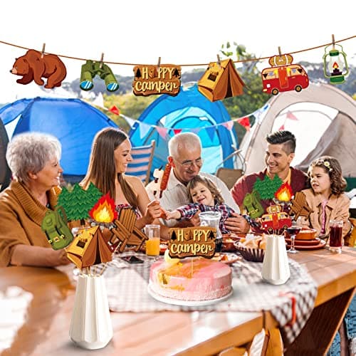 Camping Theme Party Centerpiece Sticks, 24pcs Birthday Adventure Decor
