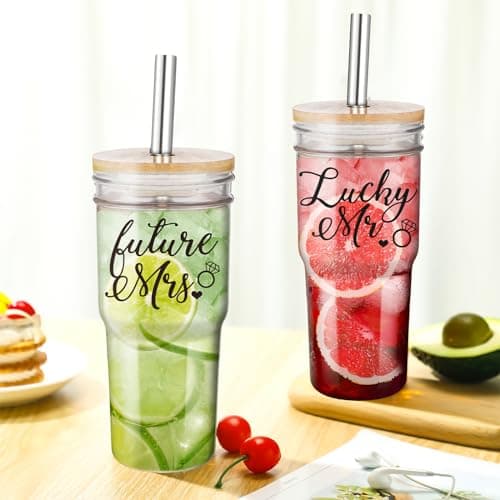 Engagement Gifts for Couples: Lucky Mr & Future Mrs Glass Tumbler Set