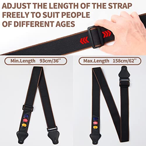 WOGOD Acoustic Electric & Bass Guitar Strap with 3 Picks Holder Ends