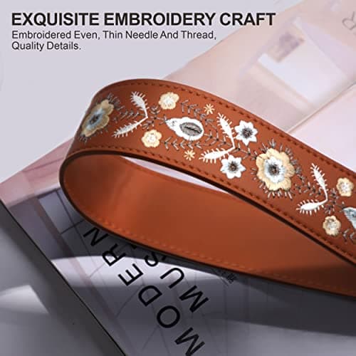 Nefelibata Leather Shoulder Strap for Handbag (Dark Brown Embroidery)
