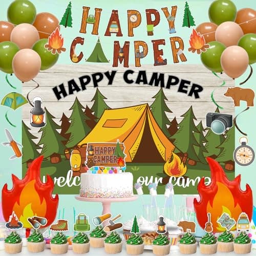 Roetyce Happy Camper Party Decorations, 41PCS Banner Balloons Kit