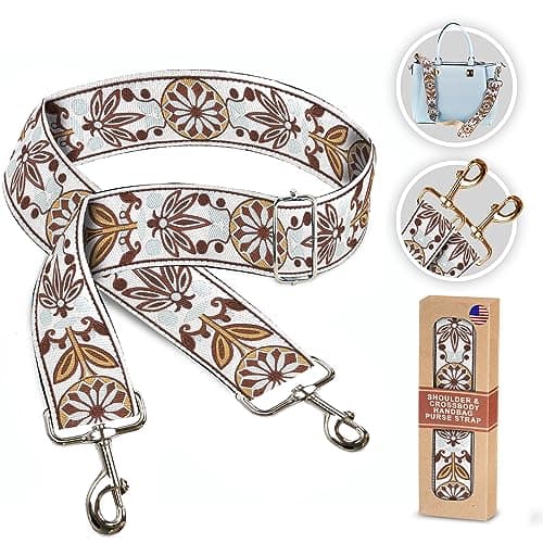 Art Tribute Wide Handbag & Purse Strap Woven Adjustable Bag Strap — White W/Silver Hardware