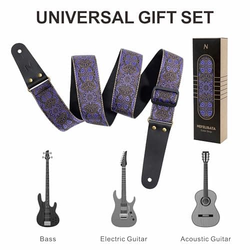 Vintage Embroidered Nefelibata Guitar Strap with Cowhide Ends, 1 Pair Locks & Picks