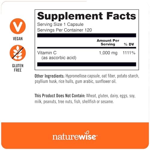 NatureWise Vitamin C 1000mg Capsules - Extra Strength Immune & Collagen Support - Vegan, Non-GMO, Gluten Free - 120 Coun