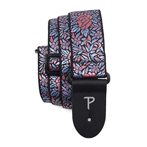 Perri’s Leathers Ltd. Jacquard Adjustable Guitar Strap - Made in Canada — Pink Blue Floral
