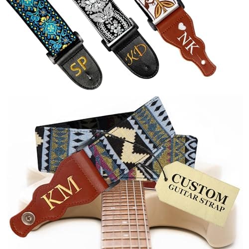 Black Silver Classic Woven Guitar Strap with Pick + Lock + Button - Add Your Text — Custom Multi Color