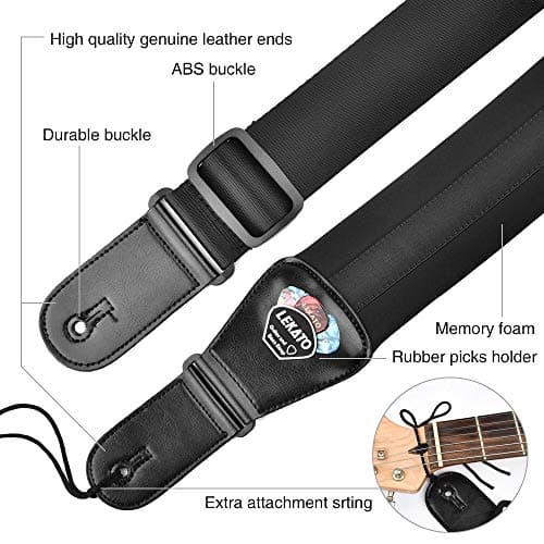 LEKATO Bass Guitar Straps 3" Padded, Adjustable 45-55", Pick Holder, 2 Locks