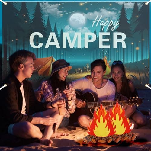 3Pcs Camping-Themed Party Decorations: Happy Camper Banner & Fake Campfire Centerpiece