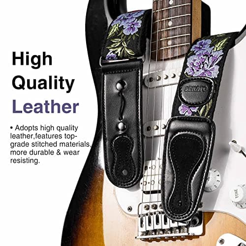 LEKATO Artistic Flower Bass Strap for Electric & Acoustic Guitars with Pick Holder