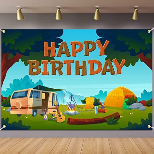 Happy Camper Tent Themed Birthday Backdrop for Photography Party Decor