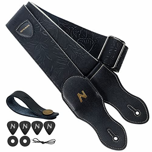 Nefelibata 2.3 Vegan Leather Guitar Strap with Pick Pocket - Vintage 60s Style (Green) — E# - Black