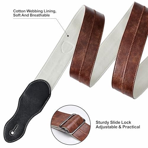 Nefelibata Guitar Strap with Pick Pocket, Vintage Style (Brown)