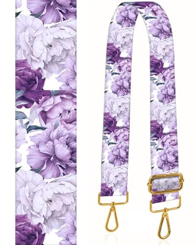 BeauBeast 2" Wide Adjustable Gold Buckle Crossbody Bag Strap — Cute Purple Flower