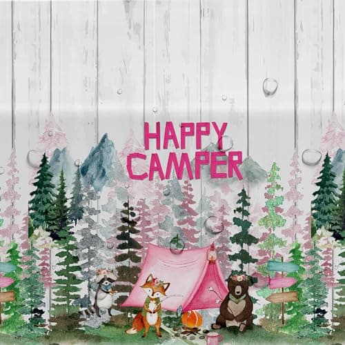 Happy Camper Girl Birthday Party Tablecloth - Camping Theme Decorations - 3 Pack