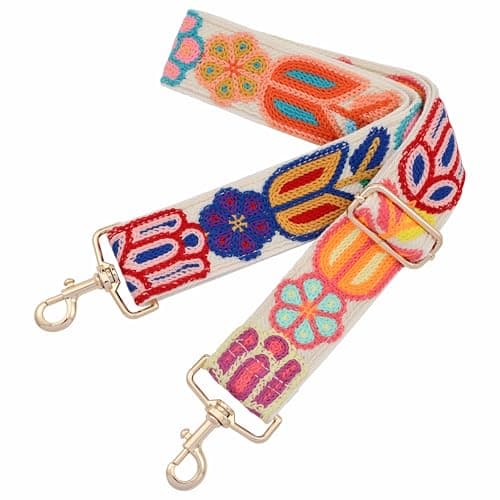 Nefelibata Adjustable 2 Purse Strap - Multi-Pattern Crossbody Replacement — Colorful Flower Embroidery