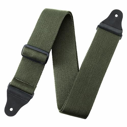 Solid Color Cotton Guitar Strap for Bass, Electric & Acoustic - Stripe Brown — Bc#-army Green